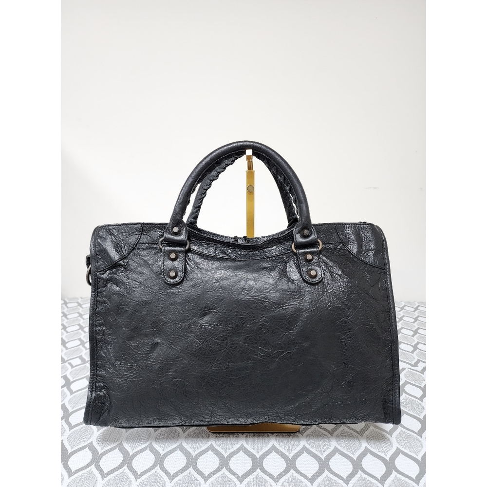BALENCIAGA Anthracite Lambskin Leather Motorcycle Part Time Satchel Bag Black - Picture 5 of 15